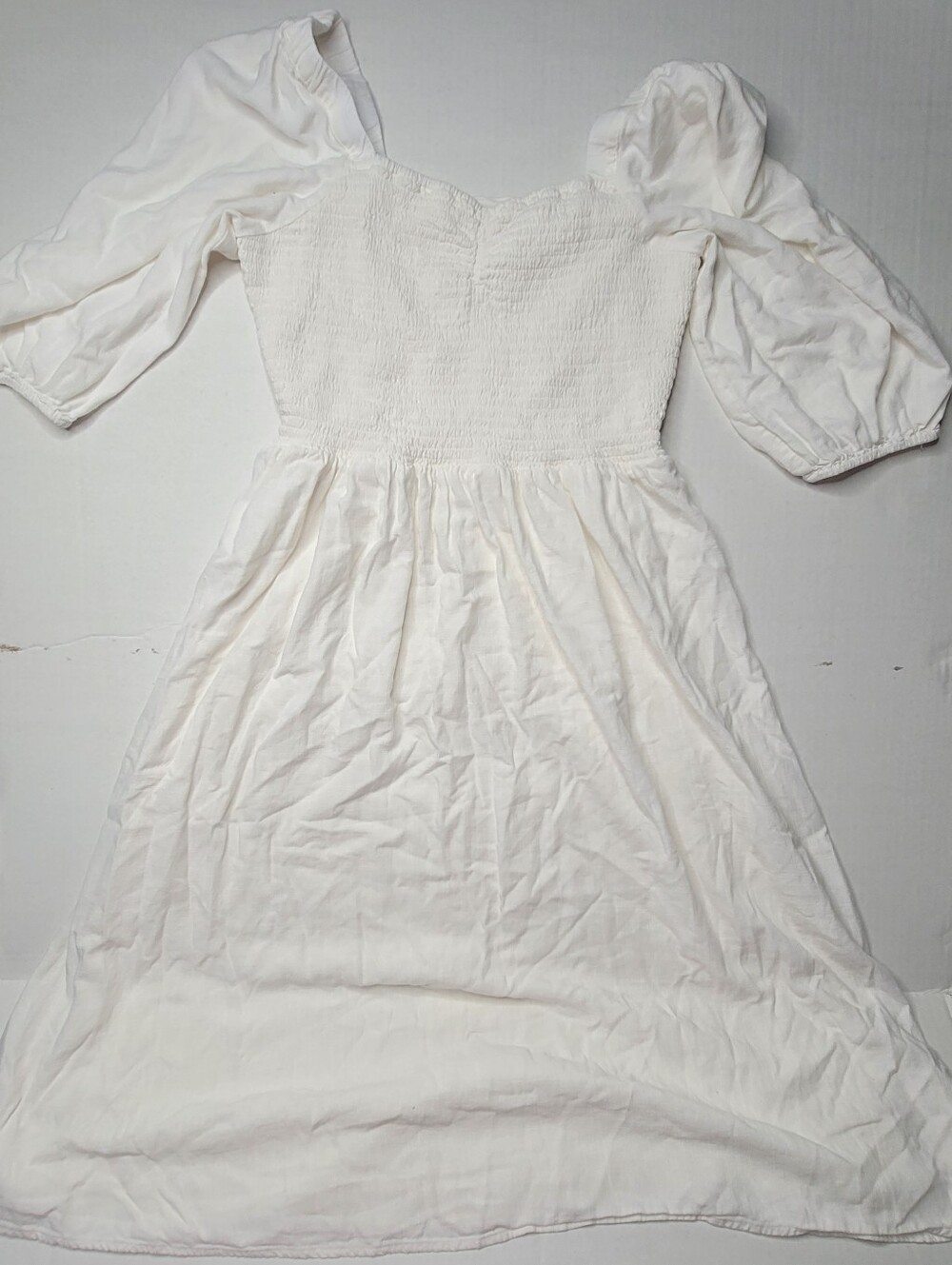 Lauren Conrad Linen White Puff-Sleeve Smocked Bodice Dress Large Cottagecore - Picture 6 of 9